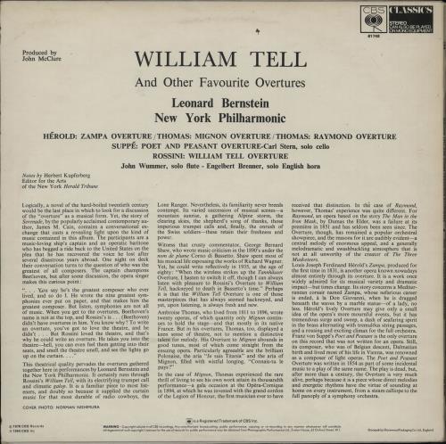 The New York Philharmonic Orchestra William Tell And Other Favourite Overtures vinyl LP album (LP record) UK Y8FLPWI752252