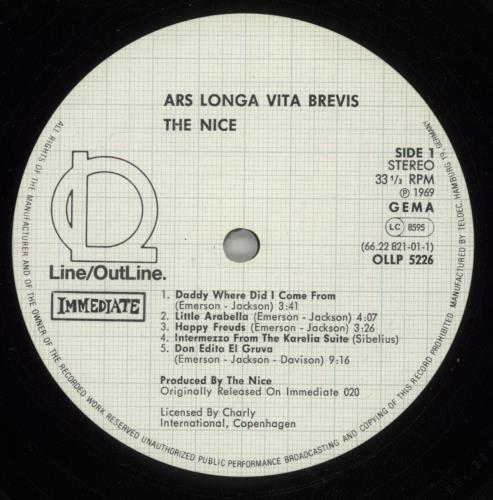 The Nice Ars Longa Vita Brevis vinyl LP album (LP record) German NCELPAR873420