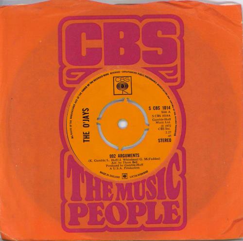 The O'Jays 992 Arguments 7" vinyl single (7 inch record / 45) UK OJY07AR768192