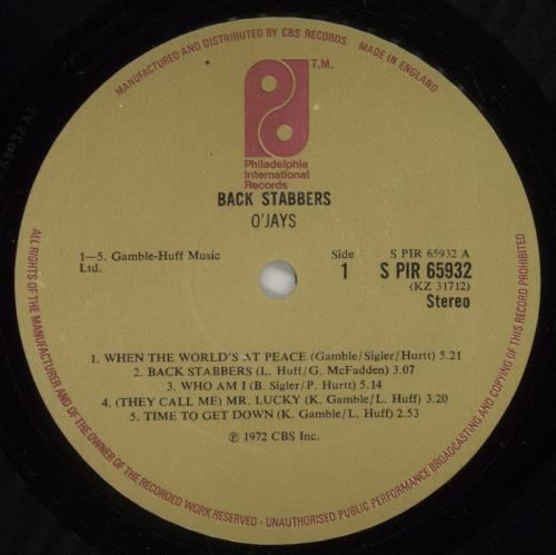 The O'Jays Back Stabbers - EX vinyl LP album (LP record) UK OJYLPBA882056