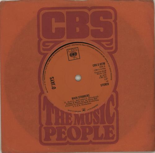 The O'Jays Back Stabbers - Solid 7" vinyl single (7 inch record / 45) UK OJY07BA683675