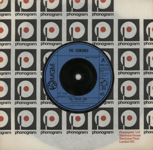 The Osmonds The Proud One - Inj 7" vinyl single (7 inch record / 45) UK OSD07TH575621