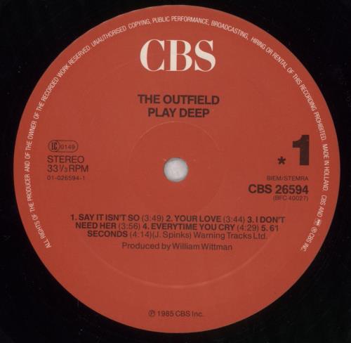 The Outfield Play Deep - hype sticker vinyl LP album (LP record) Dutch OFDLPPL826958