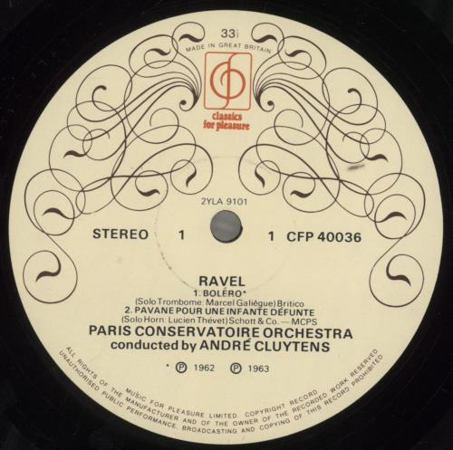 The Paris Conservatoire Orchestra Ravel vinyl LP album (LP record) UK X0RLPRA664585