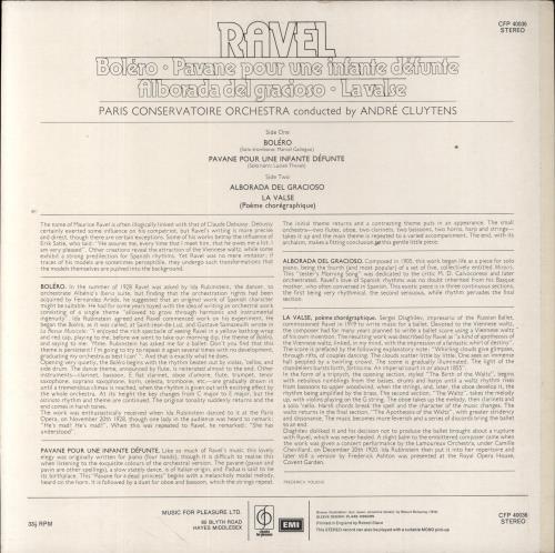 The Paris Conservatoire Orchestra Ravel vinyl LP album (LP record) UK X0RLPRA664585