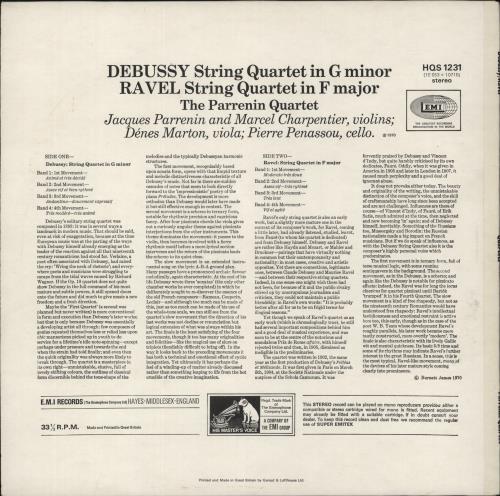 The Parrenin Quartet Debussy: Quartet In G Minor / Ravel: Quartet In F Major vinyl LP album (LP record) UK 33PLPDE877750