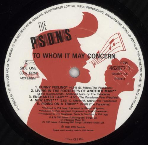 The Pasadenas To Whom It May Concern - Shrink vinyl LP album (LP record) UK PSDLPTO874428