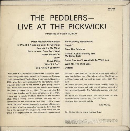 The Peddlers Live At The Pickwick vinyl LP album (LP record) UK PEZLPLI370459