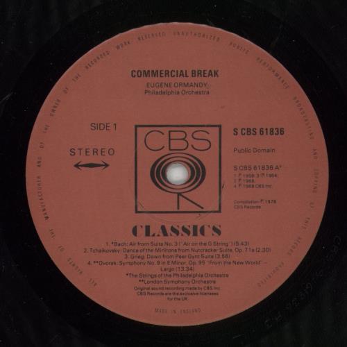 The Philadelphia Orchestra Commercial Break: An Album Of Favourite TV Commercial Classical Melodies vinyl LP album (LP record) UK XJ7LPCO645158
