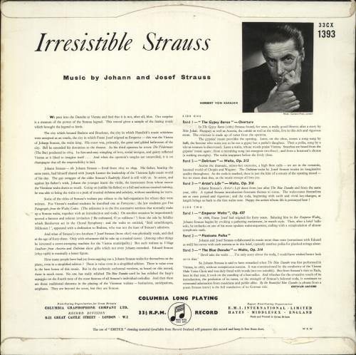 The Philharmonia Orchestra Irresistable Strauss vinyl LP album (LP record) UK UQ7LPIR710861