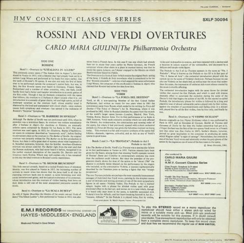 The Philharmonia Orchestra Rossini And Verdi Overtures vinyl LP album (LP record) UK UQ7LPRO790463