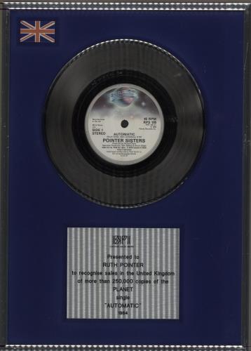 The Pointer Sisters Automatic - Presented to Ruth Pointer award disc UK TPSAWAU754475