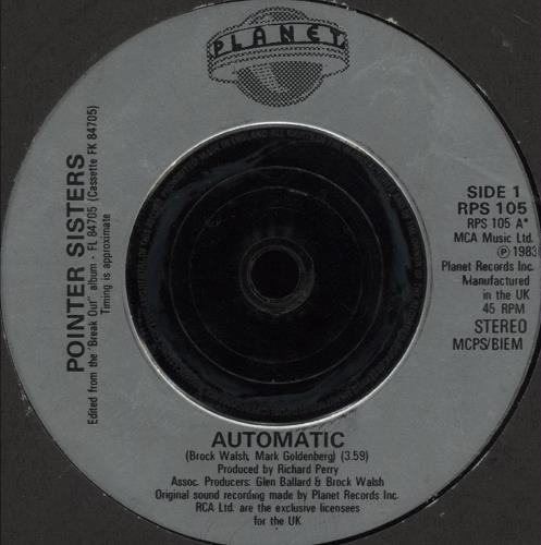 The Pointer Sisters Automatic 7" vinyl single (7 inch record / 45) UK TPS07AU680838