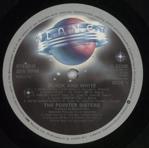 The Pointer Sisters Black & White vinyl LP album (LP record) UK TPSLPBL290283