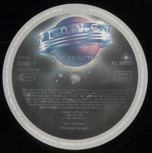 The Pointer Sisters Break Out vinyl LP album (LP record) German TPSLPBR547597