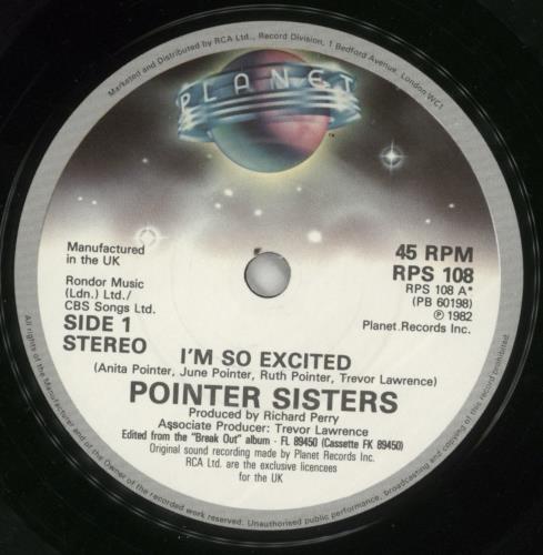 The Pointer Sisters I'm So Excited 7" vinyl single (7 inch record / 45) UK TPS07IM518347