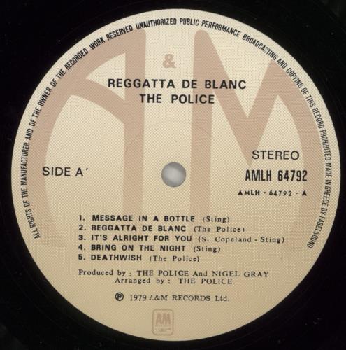 The Police Reggatta De Blanc - 1 Song Hype Flash vinyl LP album (LP record) Greek POLLPRE800063