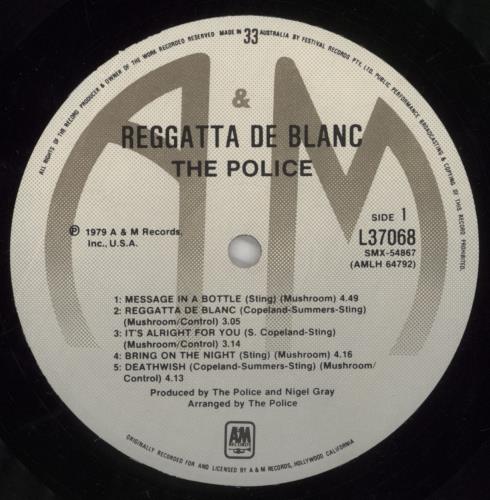 The Police Reggatta De Blanc vinyl LP album (LP record) Australian POLLPRE860272