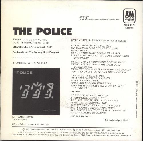 The Police Todo Lo Que - Textured & Lyrics 7" vinyl single (7 inch record / 45) Spanish POL07TO717449