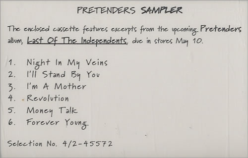The Pretenders Sampler cassette single US PTNCMSA454547