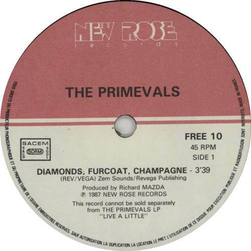 The Primevals Diamonds, Furcoat, Champagne 7" vinyl single (7 inch record / 45) French PR307DI659640