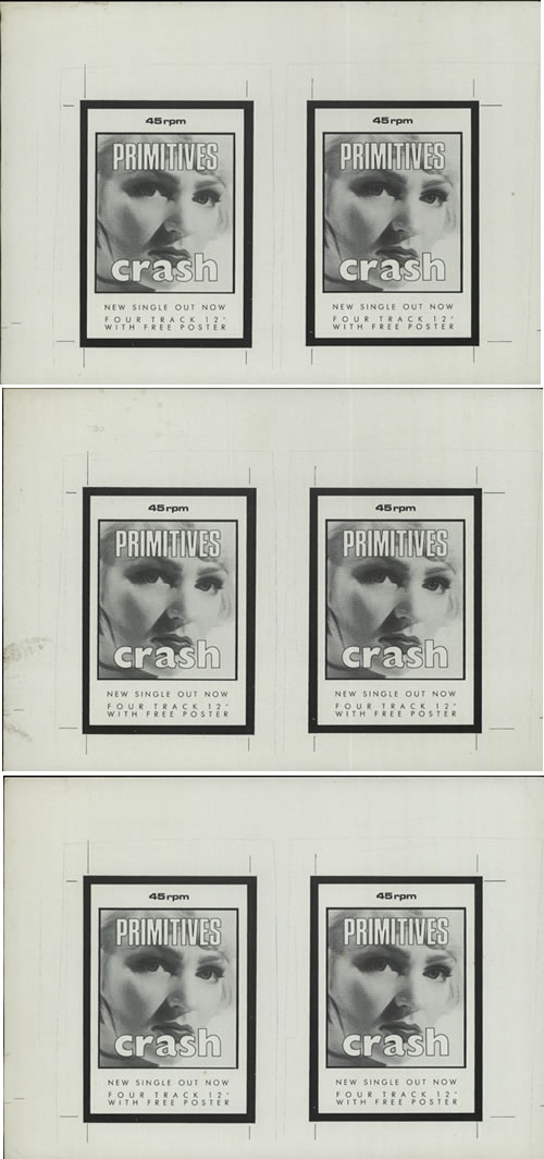 The Primitives Crash - Quantity of 4 Sheets Of Crackback Proof Stickers memorabilia UK PRMMMCR631546