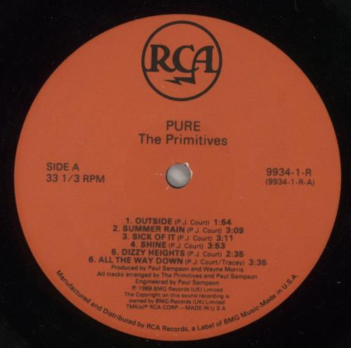 The Primitives Pure vinyl LP album (LP record) US PRMLPPU884162