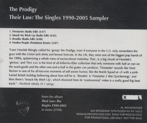 The Prodigy Their Law: The Singles 1990-2005 - Sampler CD album (CDLP) US PDGCDTH435437