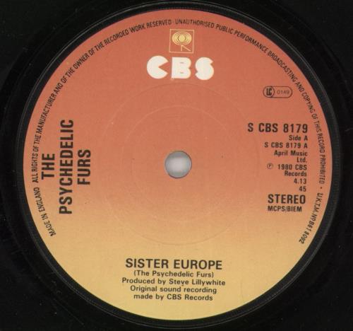 The Psychedelic Furs Sister Europe + P/s 7" vinyl single (7 inch record / 45) UK FUR07SI129105