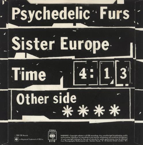 The Psychedelic Furs Sister Europe + P/s 7" vinyl single (7 inch record / 45) UK FUR07SI129105