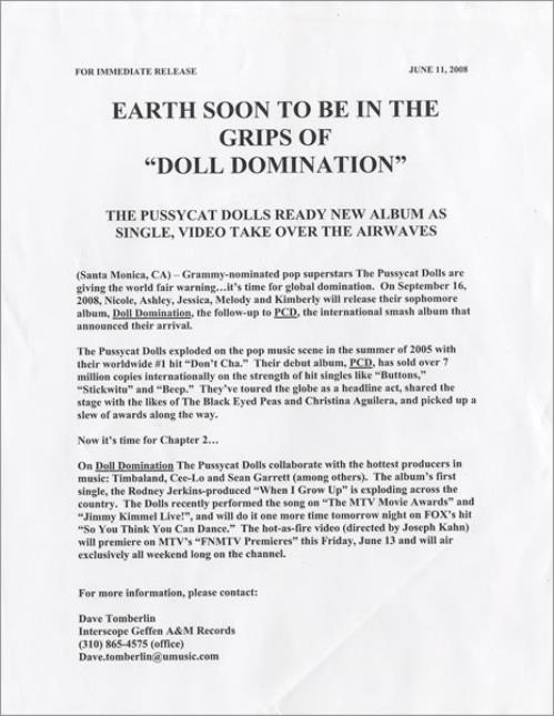The Pussycat Dolls Doll Domination media press pack US PYDPPDO456163