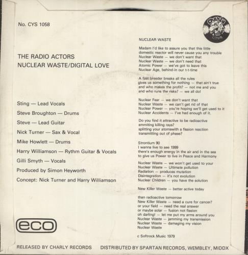 The Radio Actors Nuclear Waste 7" vinyl single (7 inch record / 45) UK OAC07NU149096