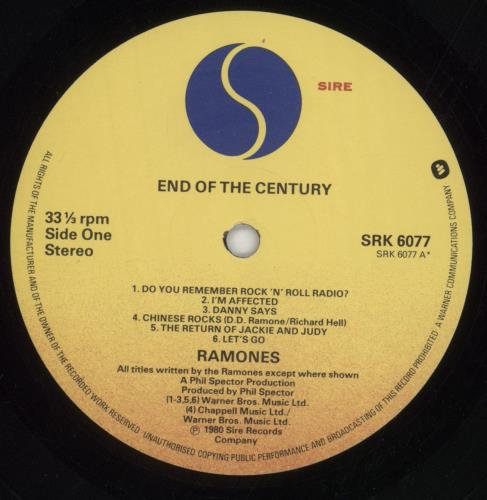 The Ramones End Of The Century - EX vinyl LP album (LP record) UK RAMLPEN702509