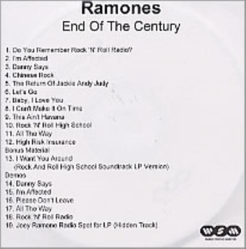 The Ramones End Of The Century CD-R acetate UK RAMCREN223353