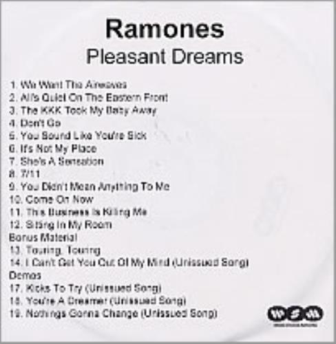 The Ramones Pleasant Dreams CD-R acetate UK RAMCRPL223354