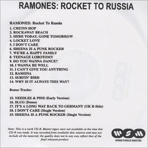 The Ramones Rocket To Russia CD-R acetate UK RAMCRRO185300