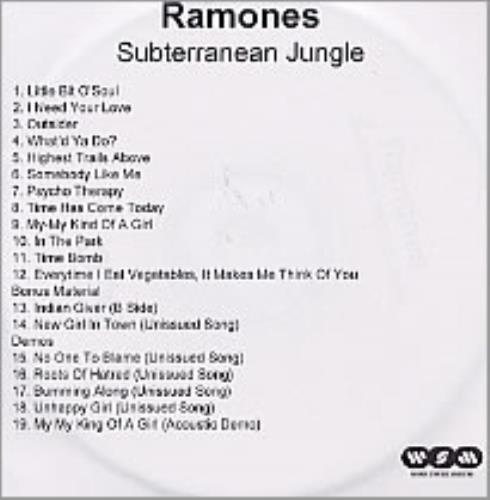 The Ramones Subterranean Jungle CD-R acetate UK RAMCRSU223355