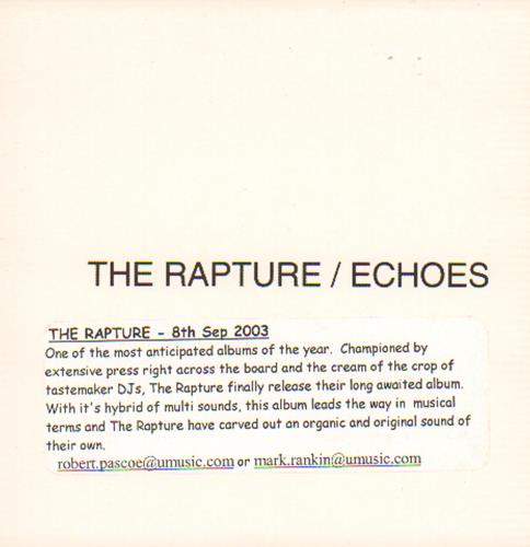 The Rapture Echoes CD album (CDLP) UK RPTCDEC262445