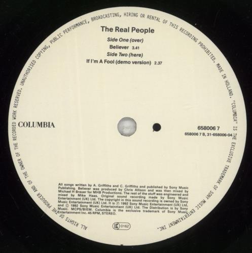 The Real People Believer 7" vinyl single (7 inch record / 45) UK REP07BE67290