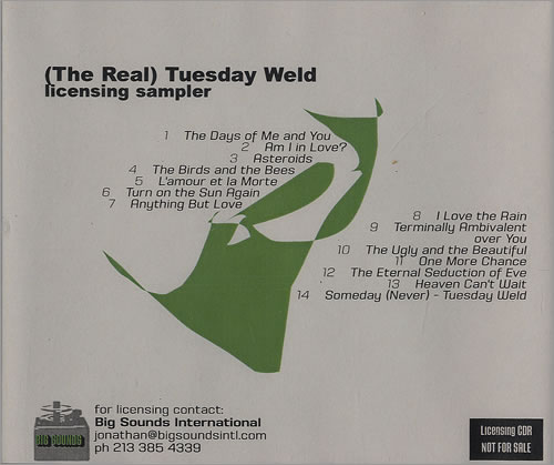 The Real Tuesday Weld Licensing Sampler CD-R acetate US TEWCRLI481177