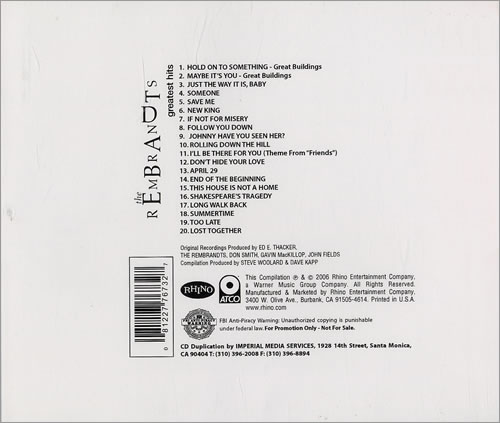 The Rembrandts Greatest Hits CD album (CDLP) US RMBCDGR453212