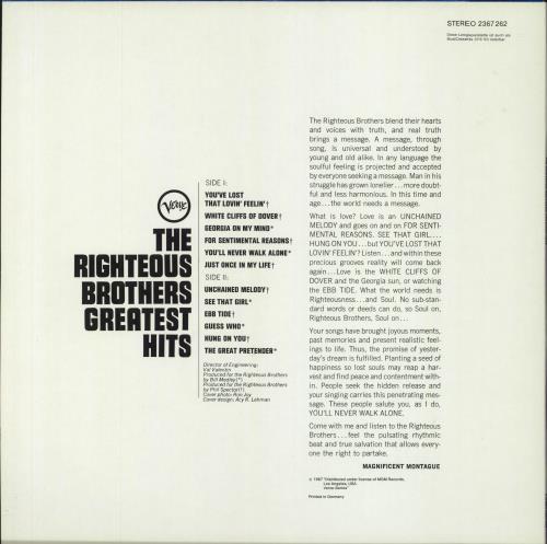 The Righteous Brothers Greatest Hits vinyl LP album (LP record) German TRBLPGR797594