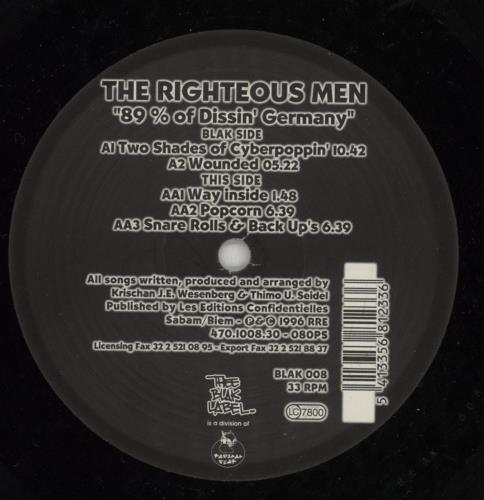 The Righteous Men 87% Of Dissin' Germany 12" vinyl single (12 inch record / Maxi-single) Belgian 9HL12OF868873