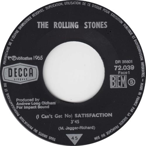 The Rolling Stones (I Can't Get No) Satisfaction + Die-Cut b&w P/S 7" vinyl single (7 inch record / 45) French ROL07IC777006