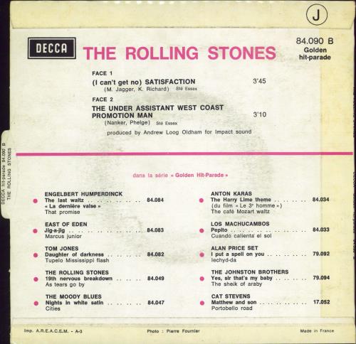 The Rolling Stones (I Can't Get No) Satisfaction - Golden Hit Parade 7" vinyl single (7 inch record / 45) French ROL07IC776176