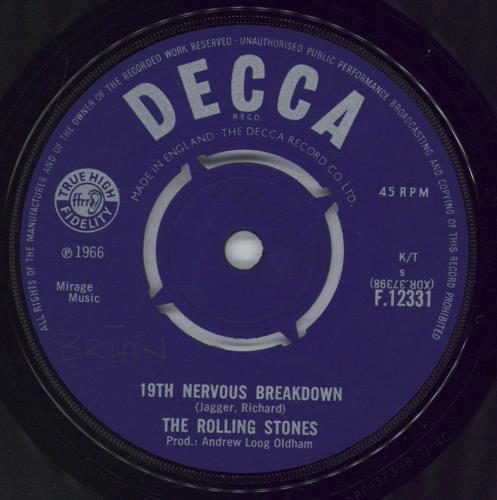 The Rolling Stones 19th Nervous Breakdown + P/S 7" vinyl single (7 inch record / 45) US ROL07TH773893