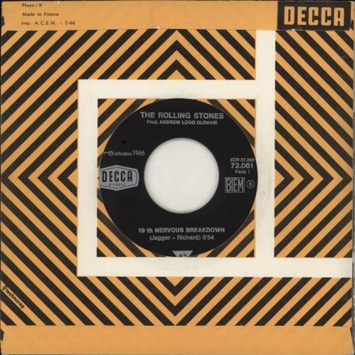 The Rolling Stones 19th Nervous Breakdown / As Tears Go By + Die-Cut b&w P/S 7" vinyl single (7 inch record / 45) French ROL07TH777364
