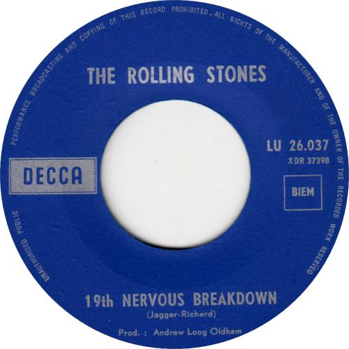 The Rolling Stones 19th Nervous Breakdown - 1st 7" vinyl single (7 inch record / 45) Belgian ROL07TH791951