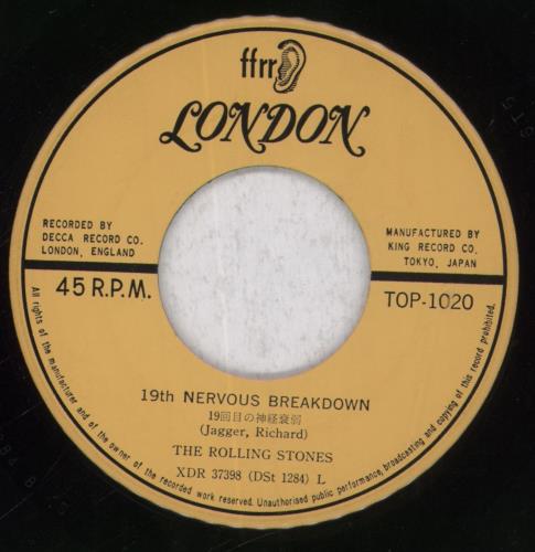 The Rolling Stones 19th Nervous Breakdown 7" vinyl single (7 inch record / 45) Japanese ROL07TH123934