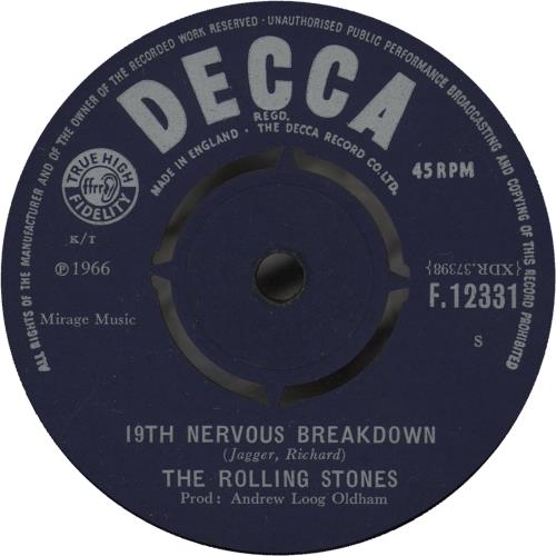 The Rolling Stones 19th Nervous Breakdown 7" vinyl single (7 inch record / 45) Danish ROL07TH634451